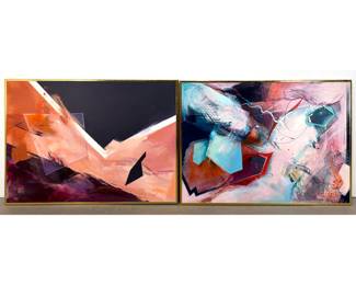 Lot 1645 2pc GERDA ROZE Mixed Media Modernist Collages. Some featuring gauze, colored paper, and acrylic. Eac