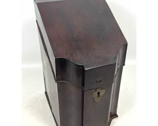 Lot 2011 Antique George III mahogany serpentine front ballot box with inlaid stringing and brass hardware