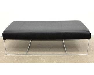 Lot 1473 Modern Design Black Vinyl Chrome Base Bench. Thin Square Frame Chrome Base has two stretchers. Heavy