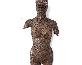 Lot 1453 Welded Modernist Female Nude Torso Wall Sculpture. Welded, Textured and Painted Metal Washers.