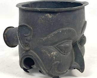 Lot 1830 Antique Japanese portable charcoal brazier. Oni figure.