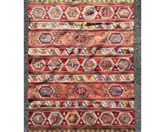 Lot 2062 5 X 8 Hand Woven Anatolian Style Wool Kilim Rug with Geometric Hexagonal Medallions and Serrated B