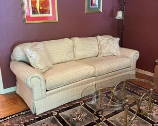 Upholstered two seat sofa, Beautiful area rug