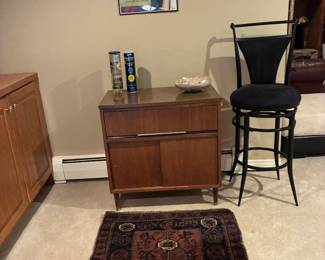 Small console, Bar Stool, vintage rug