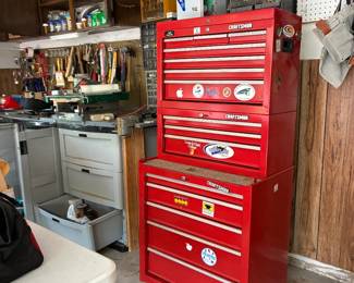 Craftsman tool cabinet filled with tools