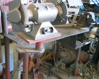 Grinder on welding table