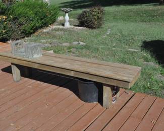 Large Wood Bench and Glass Blocks