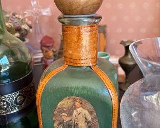 Green Leather Covered Decanter