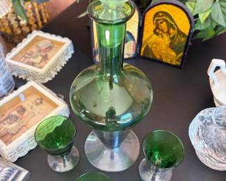 Green Blown Glass Decanter Set