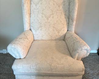 Cream Damask Wingback Armchair