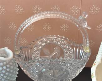 Pressed Glass Basket with Bird