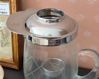 Etched Glass Pitcher with Silver Lid