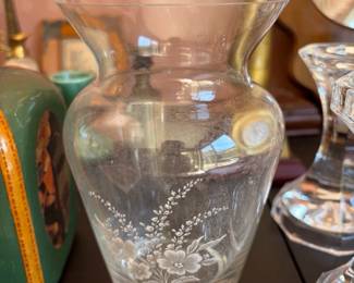 Etched Floral Clear Glass Vase