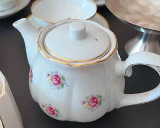 Porcelain Teapot with Pink Rose Motif