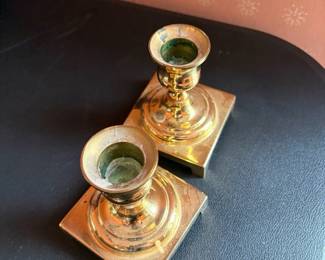 Brass Square Base Candlesticks Pair
