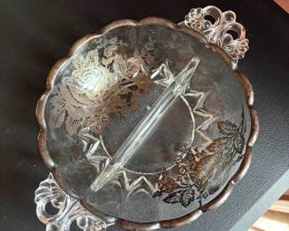 Etched Glass Divided Serving Dish