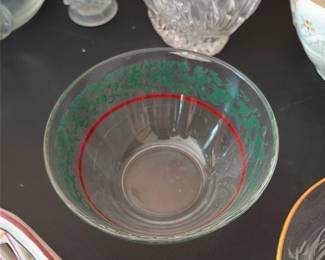 Clear Glass Bowl Red Green Band