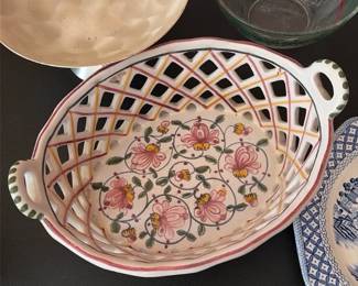 Hand-Painted Reticulated Ceramic Basket