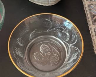 Etched Glass Bowl Gold Rim