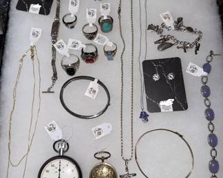 Includes pre civil war locket, Heuer Vintage Pocket Watch, Gold & Sterling. This is just a sample of Jewerly!