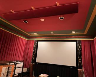 Various audio video showroom equipment projector screen