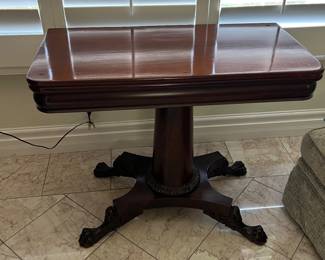 Restored Antique 28” Tall x 17”- Swings Open to 35” x 34” Solid Mahogany on pedesalwith carved Lyon Paw Feet