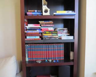 Bookshelf and books.  Set of 1940s encyclopedias