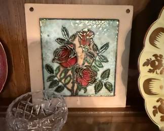 Vintage Majolica Rose Floral Tile