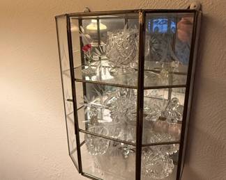 Vintage Brass and Etched Glass WallMounted Curio Cabinet