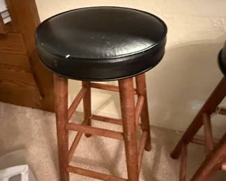 Vintage Wooden Bar Stool with Black Vinyl Seat