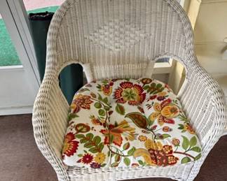 White Wicker BarrelBack Armchair