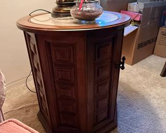 Hexagonal Storage End Table with Marble Inset