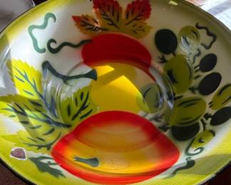 Vintage Enamelware Fruit Pattern Wash Basin