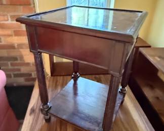 Vintage Mahogany Tiered Side Table with Glass Insert
