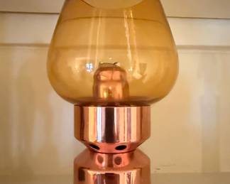 Vintage Copper and Amber Glass Kerosene Oil Lamp