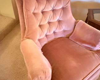 Vintage Pink Velvet Tufted Wingback Chair