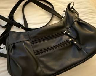 Black Leather MultiZip Crossbody Handbag