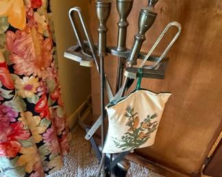 Vintage Brass Fireplace Tool Set