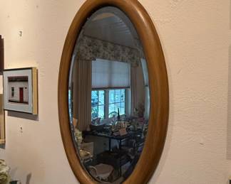 MidCentury Modern Oval Oak Mirror