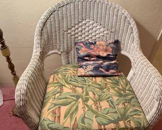 Bar Harbor Style White Painted Wicker BarrelBack Armchair