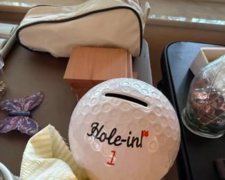 Collection of Assorted Estate Items including American Family Scale, Quartz Clock, Golf Ball Coin Bank, Soviet Pins, and Cassette Tapes second image
