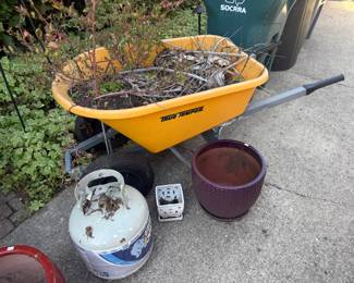 Wheelbarrow, Propane Tank, Planter