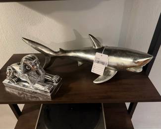 Silver Toned Shark Statue