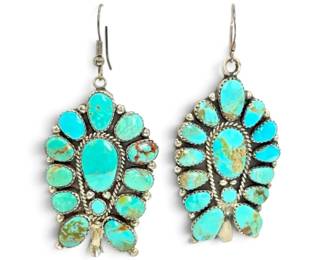 Sterling Silver Turquoise Squash Blossom Earrings By Larry Moses Begay 22g