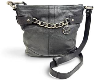Coach Black Pebbled Leather Crossbody Purse w COA