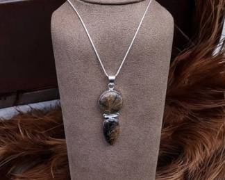 Long Chiastolite Pendant Necklace