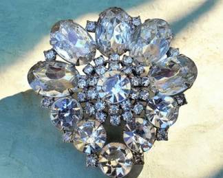Vintage Rhinestone Crystal Floral Statement Brooch Pin