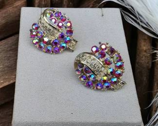 Vintage Aurora Borealis Rhinestone ClipOn Earrings