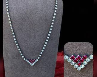 Vintage Red Fauceted Rhinestone Necklace