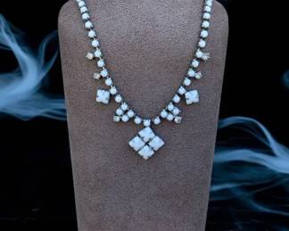 Vintage Milk Glass Rhinestone Statement Necklace